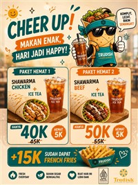Poster promo Shawarma Beef dan Ice Tea seharga Rp50.000